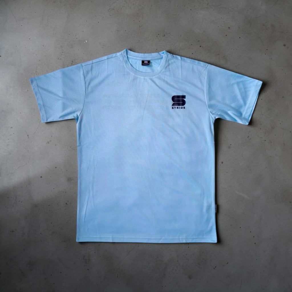 short sleeve running shirt light blue Stride Athletes