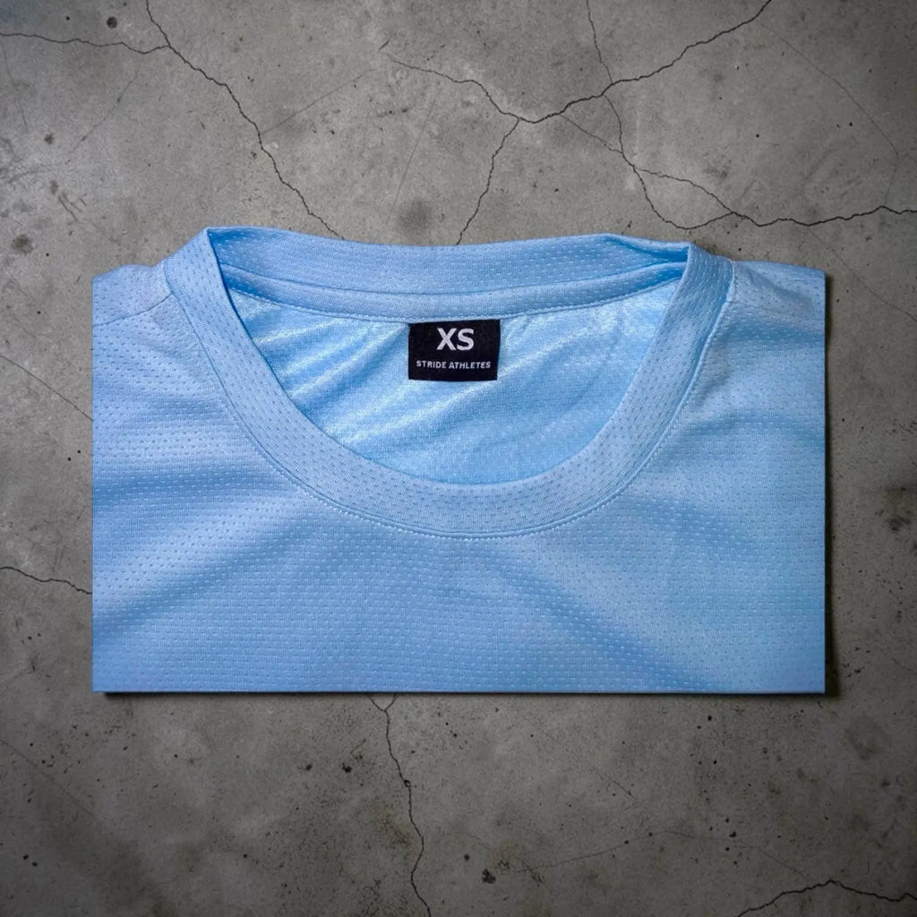 short sleeve running shirt light blue Stride Athletes